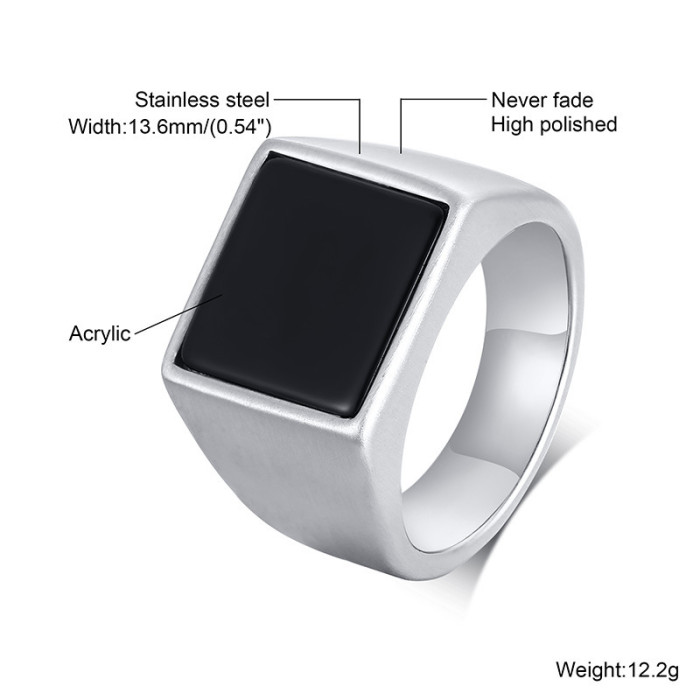 Wholesale Stainless Steel Square Black Stone Seal Ring