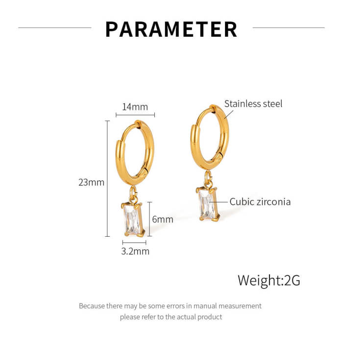 Wholesale Stainless Steel Rectangular Zirconia Earrings