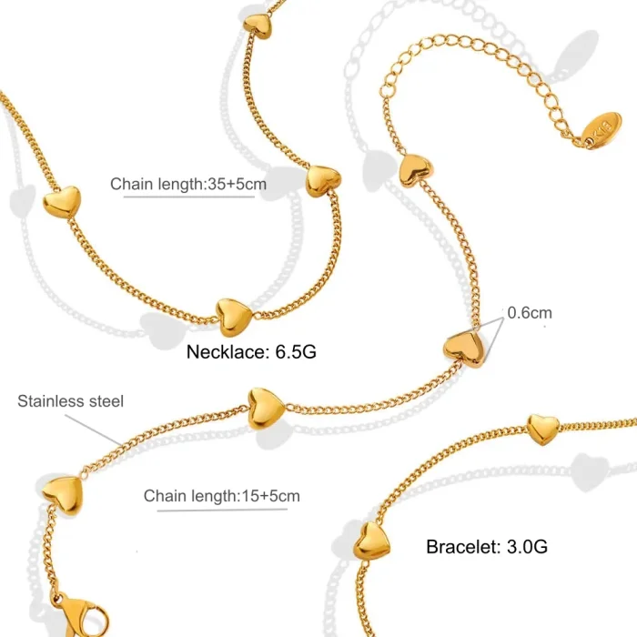 Wholesale Stainless Steel Heart Combo Bracelet & Necklace