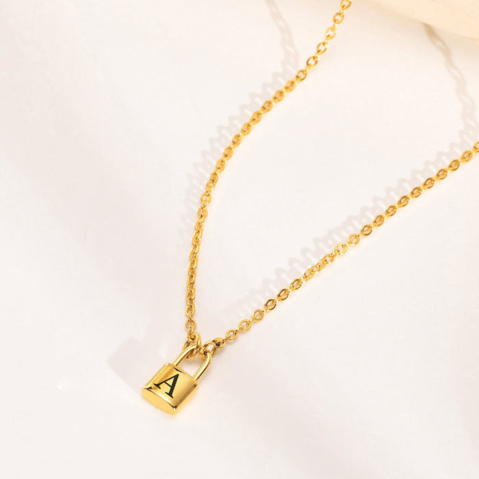 Wholesale Stainless Steel Initial Padlock Necklace