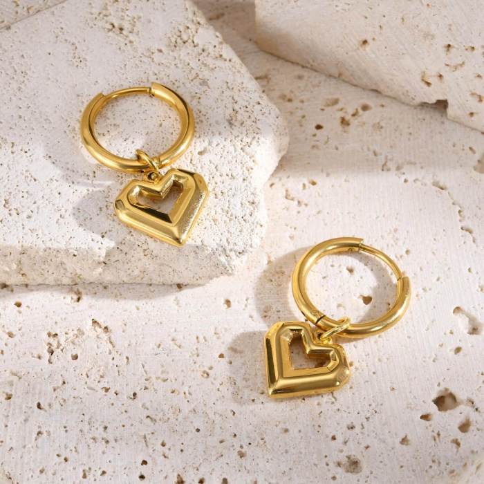 Wholesale Stainless Steel Heart Drop Hoop Earrings