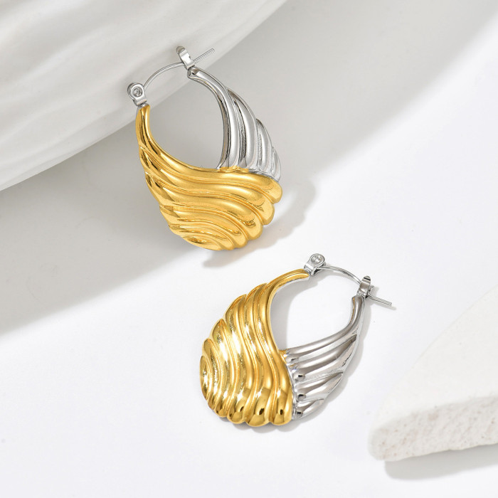 Wholesale Gold & Silver Two-Tone Wavy Hoop Earrings