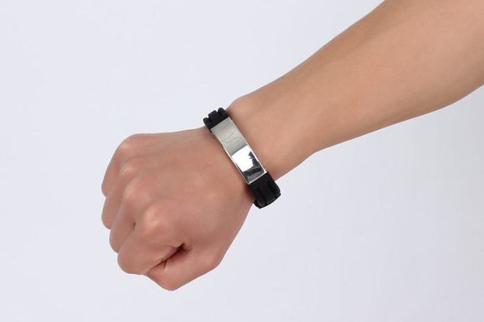 Wholesale Engraved Men's Rubber & Steel Sport ID Bracelet