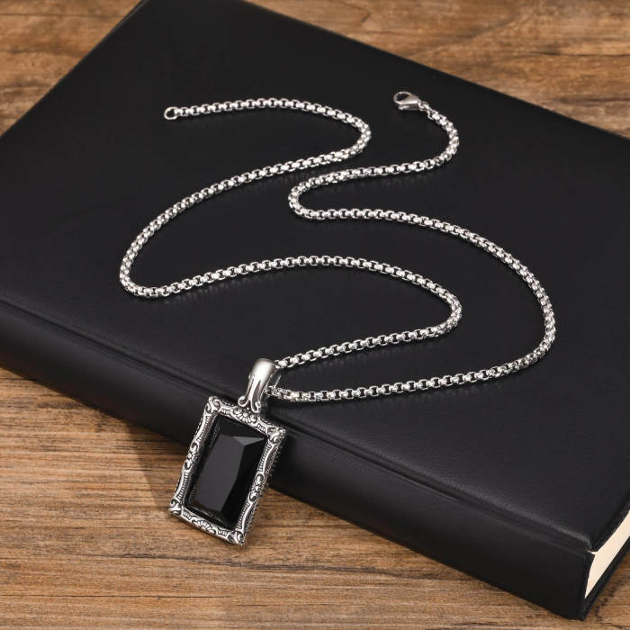 Wholesale Stainless Steel Vintage Black Glass Square Pendant