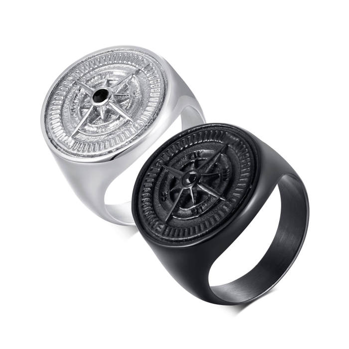 Wholesale Stainless Steel Compass Signet Band Ring