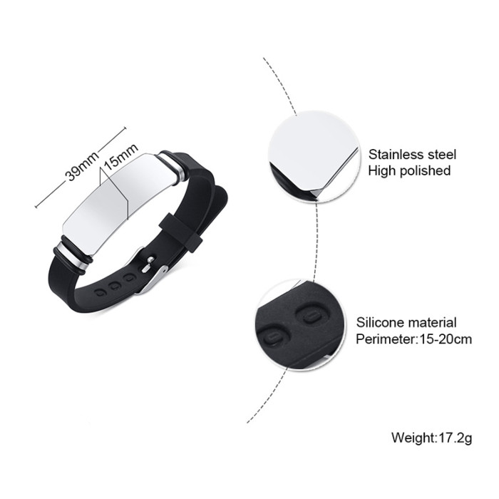 Wholesale Stainless Steel Men Custom Black ID Silicone Bracelets