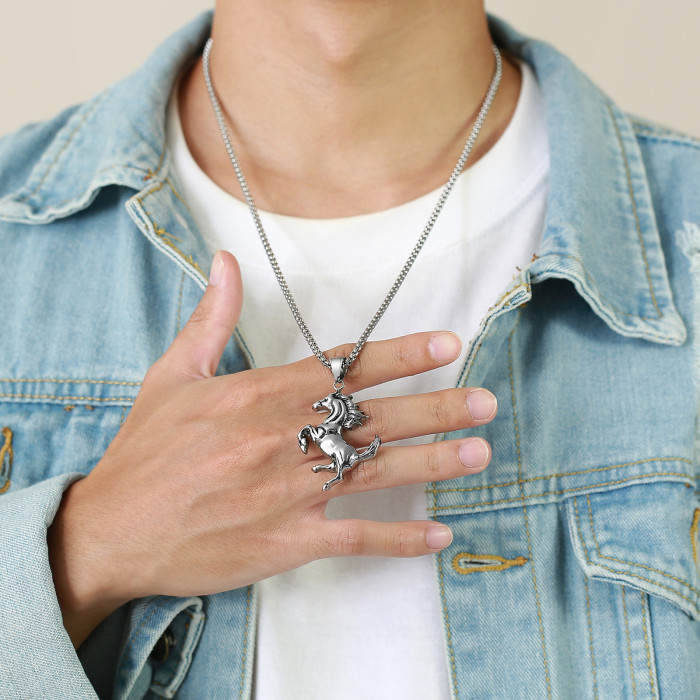 Wholesale Stainless Steel Running Horse Pendant Necklaces