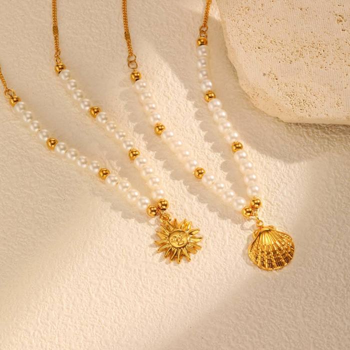 Wholesale Stainless Steel Sunflower Shell Necklace