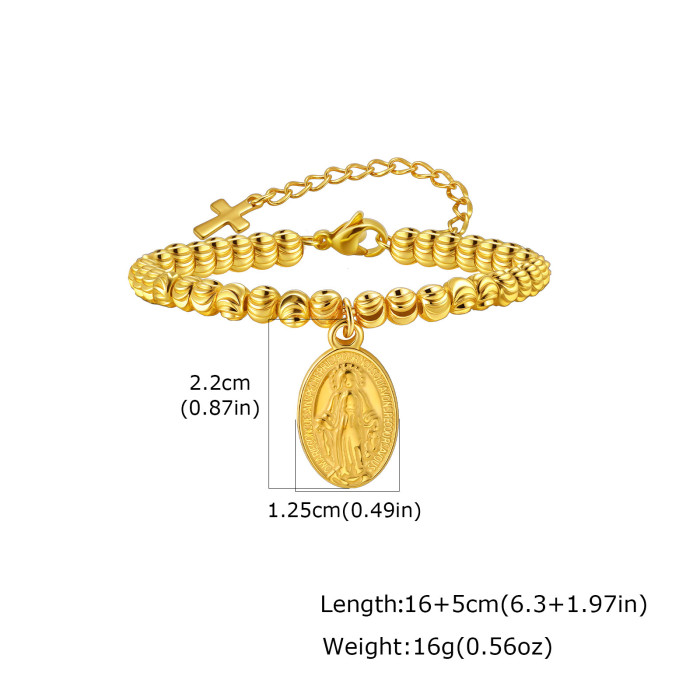 Wholesale Stainless Steel Virgin Mary Medal Bead Bracelet