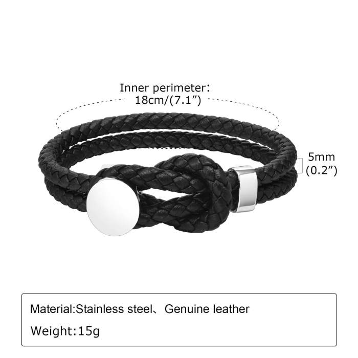 Wholesale Stainless Steel Black Knot Leather Bracelet