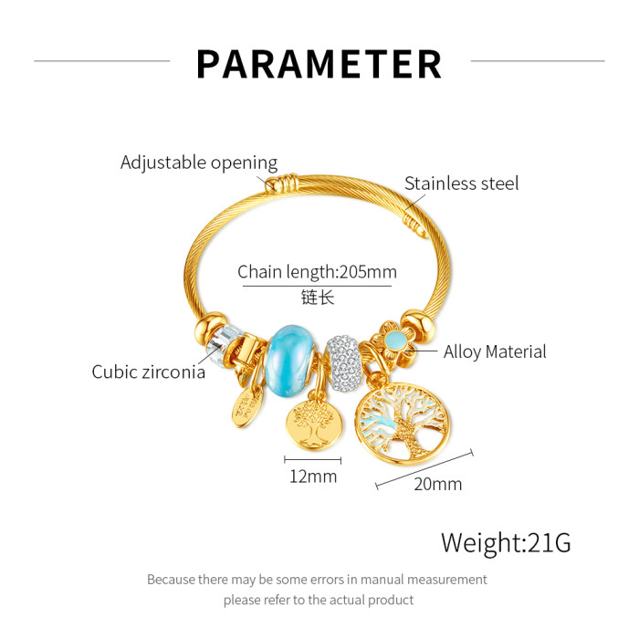 Wholesale Stainless Steel Life Tree Charm Bangle