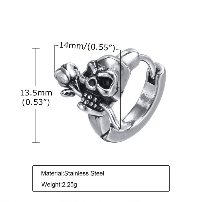 Wholesale Stainless Steel Punk Rose Skull Earrings
