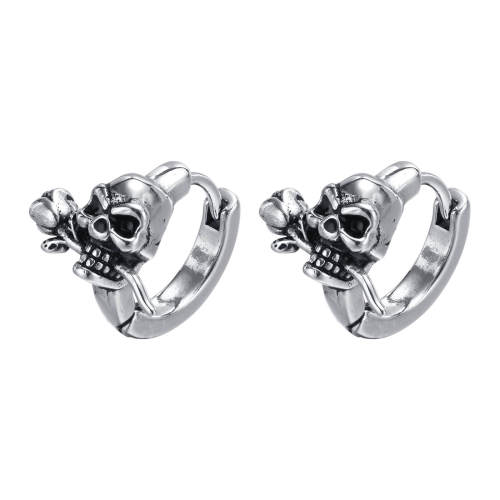 Wholesale Stainless Steel Punk Rose Skull Earrings