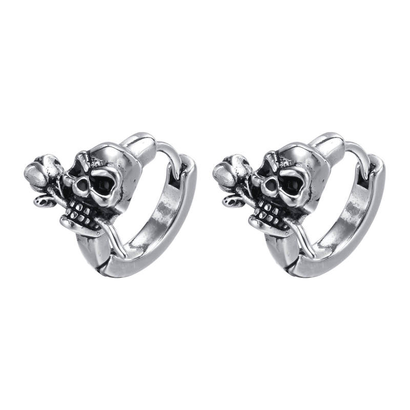 Wholesale Stainless Steel Punk Rose Skull Earrings