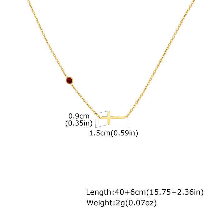Wholesale Stainless Steel Cross Birthstone Necklace