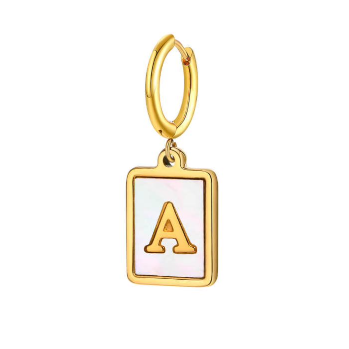 Wholesale Stainless Steel Initial Shell Huggie Hoop Earring