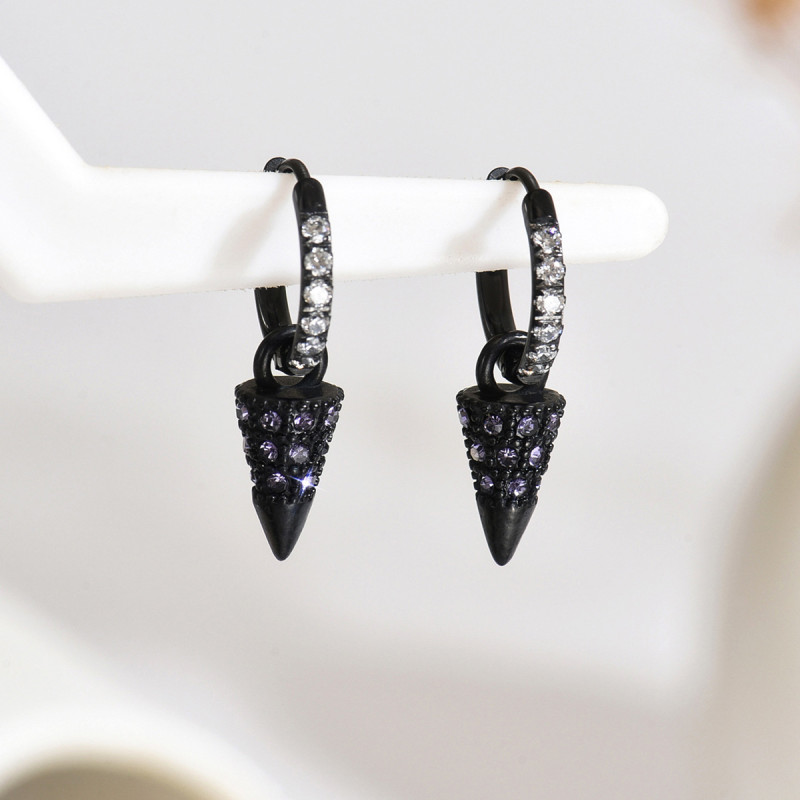 Wholesale Black Stainless Steel Spike Hoop Earrings