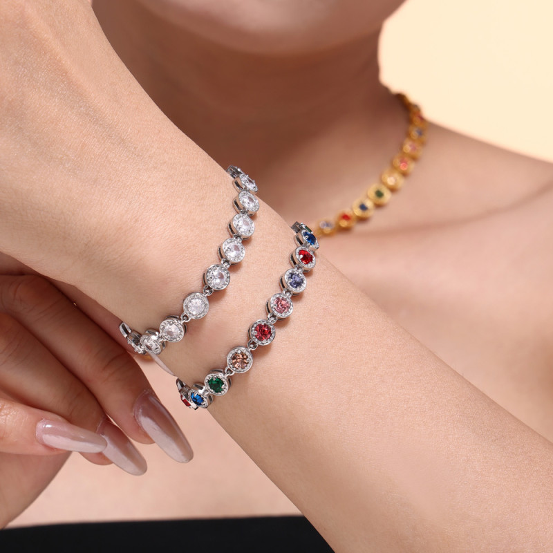 Wholesale Stainless Steel CZ Tennis Necklace and Bracelet Set