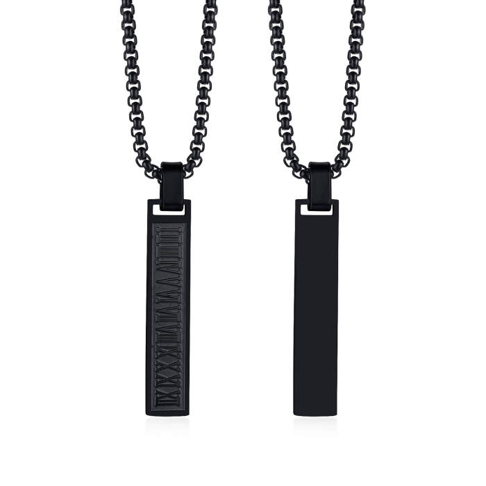 Wholesale Stainless Steel Engraved Roman Numeral Bar Necklace