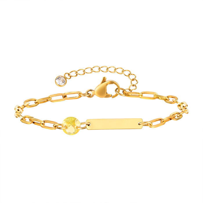 Wholesale Stainless Steel Engravable Birthstone Paperclip Bracelet