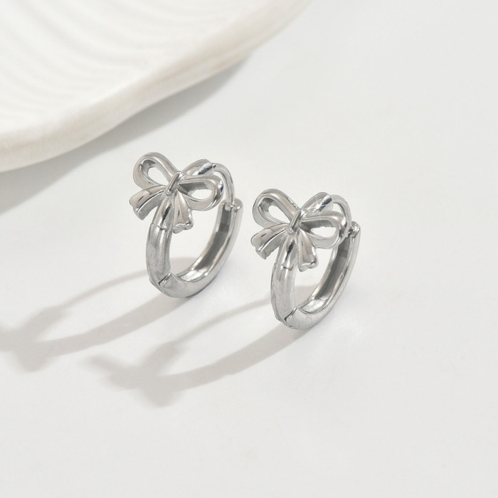 Wholesale Stainless Steel Bowknot Huggie Earrings
