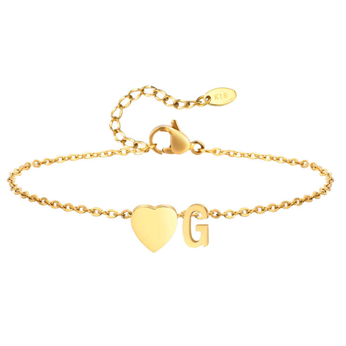 Wholesale Stainless Steel Heart Initial Anklet