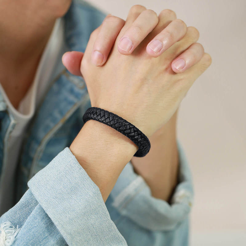 Wholesale Stainless Steel Classic Braided Leather Bracelet