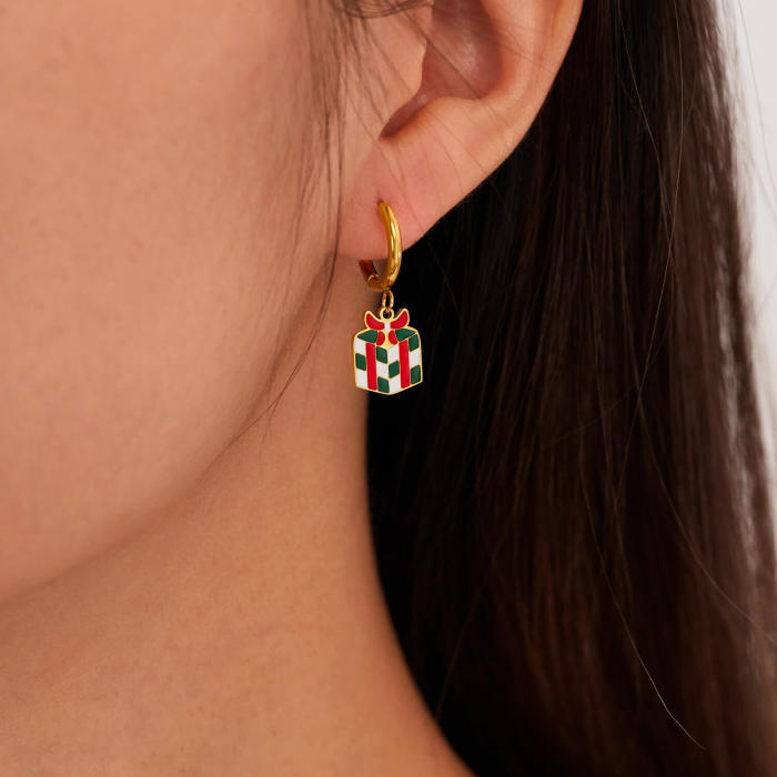 Wholesale Stainless Steel Christmas Box Earrings