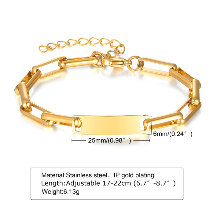 Wholesale Stainless Steel Personalized Paperclip Chain Bracelet