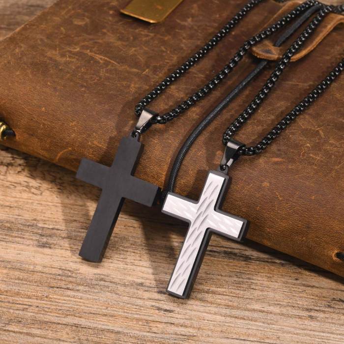 Wholesale Stainless Steel Two Tone Textured Cross Necklace