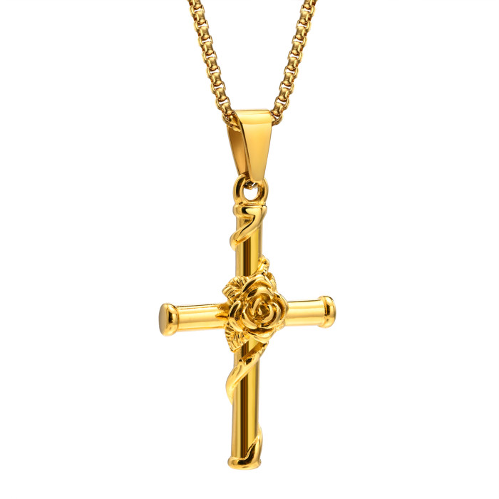 Wholesale Stainless Steel Unisex Rose Cross Pendant