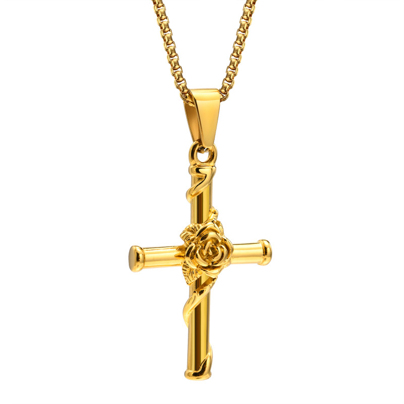 Wholesale Stainless Steel Unisex Rose Cross Pendant
