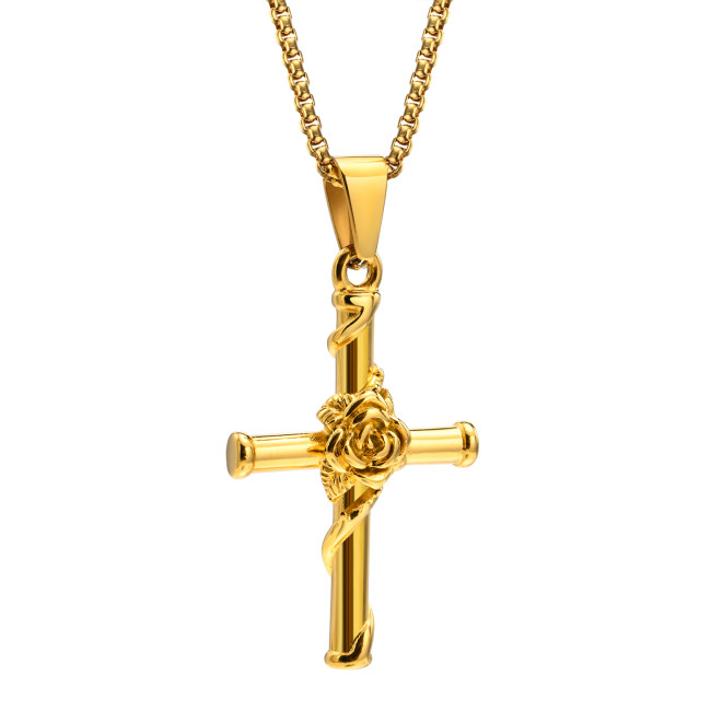 Wholesale Stainless Steel Unisex Rose Cross Pendant