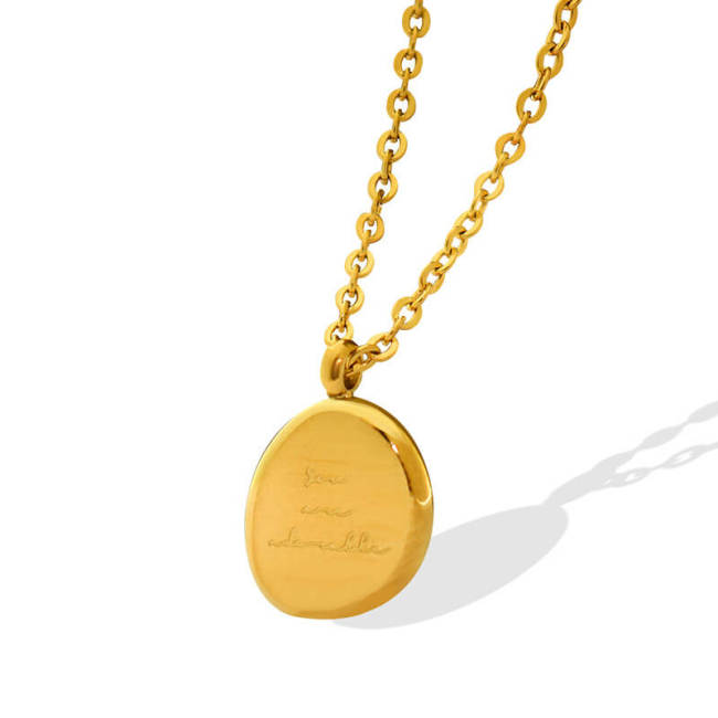 Wholesale Stainless Steel Irregular Oval Pendant Necklace Engraved “You are adorable”