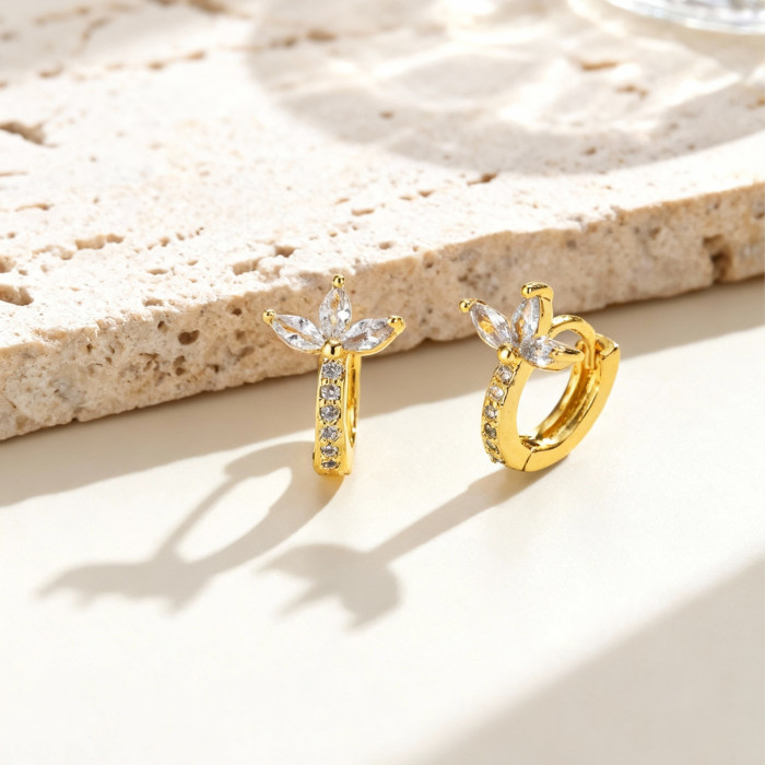 Wholesale Stainless Steel Marquise Zircon Flower Hoop Earrings