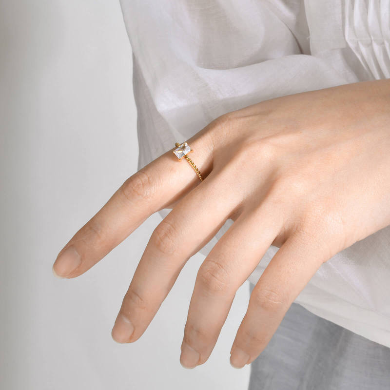 Wholesale Stainless Steel Thin Twist Ring with Square CZ