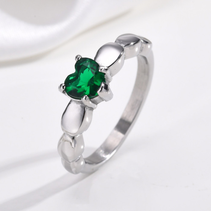 Wholesale Stainless Steel Heart Shape CZ Rings for Women
