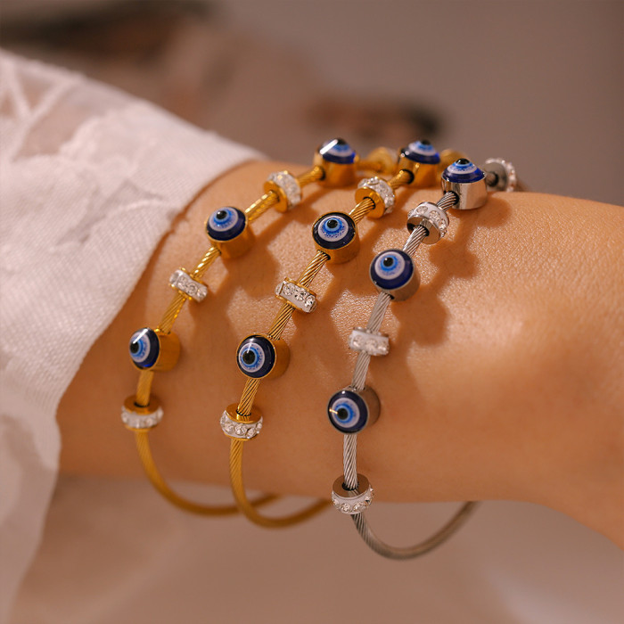 Wholesale Stainless Steel Evil Eye Cable Wire Bangle