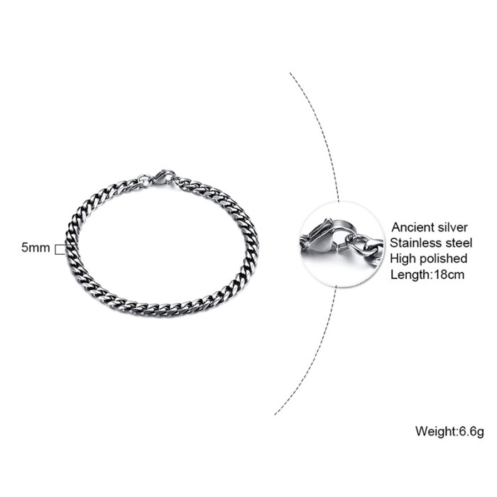 Wholesale Stainless Steel Men's Classic Silver Cuban Chain Bracelet