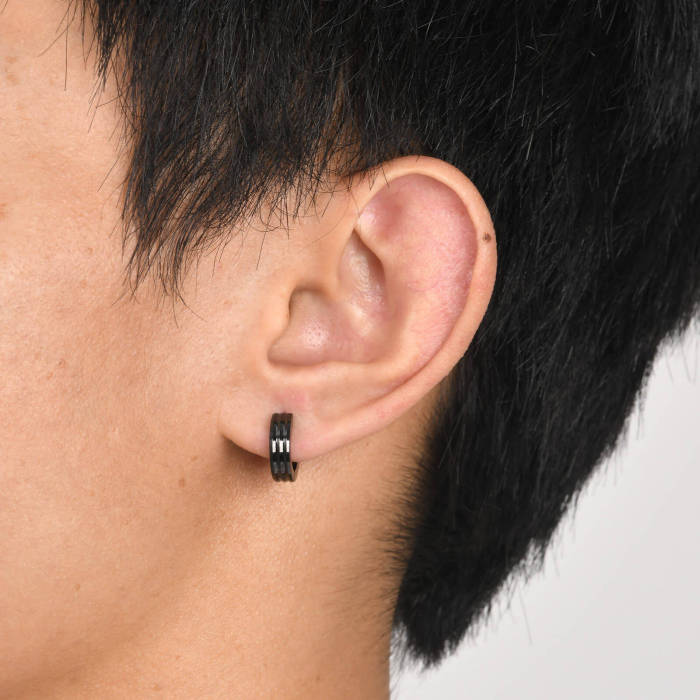 Wholesale Stainless Steel Men Double Groove Earring