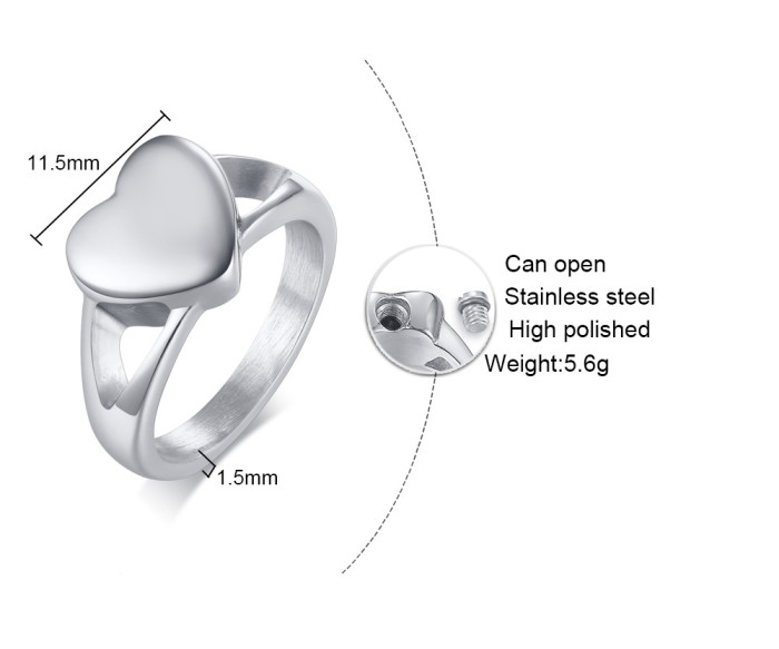 Wholesale 316l Stainless Steel Mirror Polished Ashtray Cremation Jewelry Ring