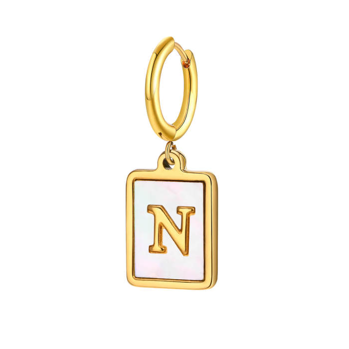 Wholesale Stainless Steel Initial Shell Huggie Hoop Earring
