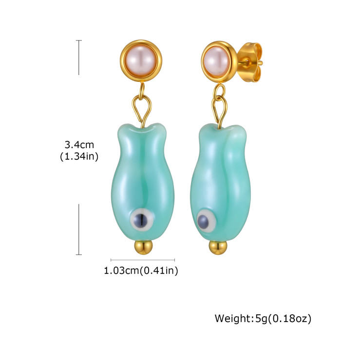 Wholesale Stainless Steel Pearl Stud Fish Earrings