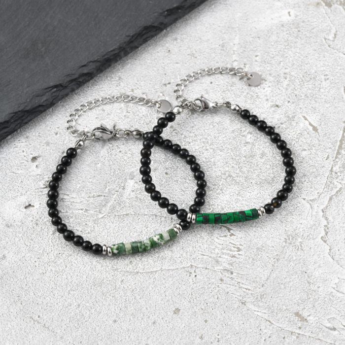 Wholesale Black Agate Beaded Bracelet with Natural Stone