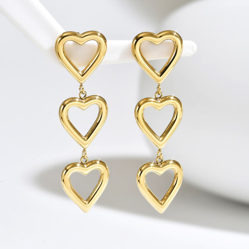 Wholesale Stainless Steel Triple Heart Drop Earrings