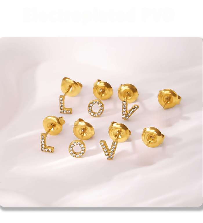 Wholesale Stainless Steel CZ Letter Bracelet Necklace Earrings Ring