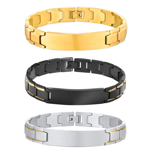 Wholesale Men's Stainless Steel Ip Black Brushed Chain Id Bracelet