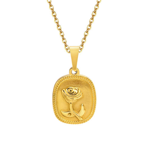 Wholesale Stainless Steel Gold Rose Square Pendant