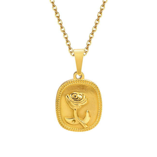 Wholesale Stainless Steel Gold Rose Square Pendant