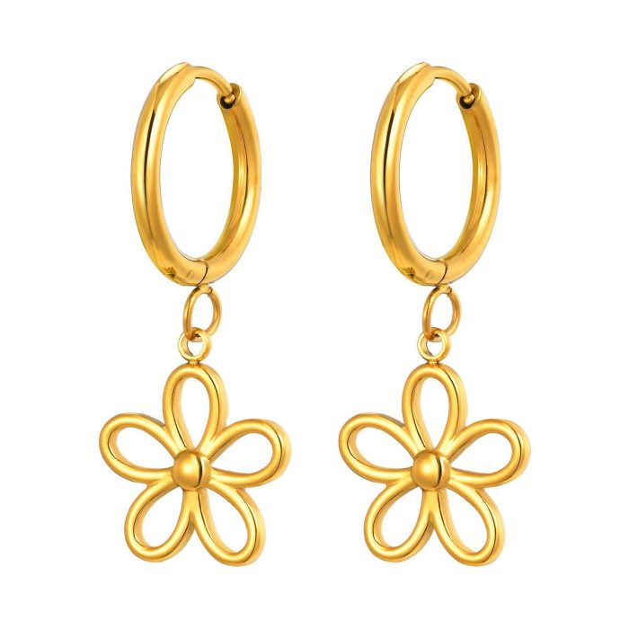 Wholesale Stainless Steel Hollowed Flower Earrings Set